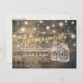 Hochzeitsankündigung Vertagung Mason Jars Wood Ankündigungspostkarte (Vorne/Hinten)