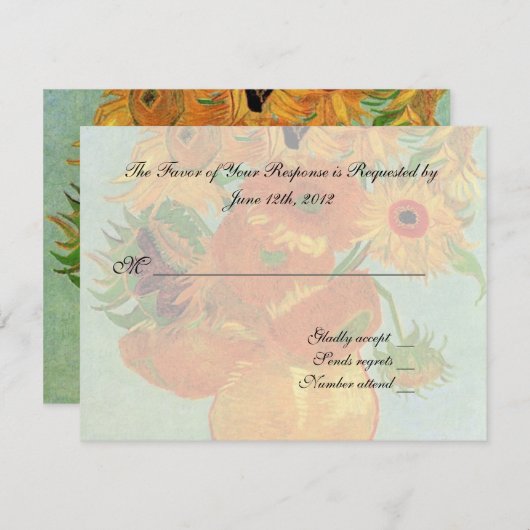 Hochzeitsannahmekarte, Van-Gogh-Sonnenblumen RSVP Karte (Vorne/Hinten)