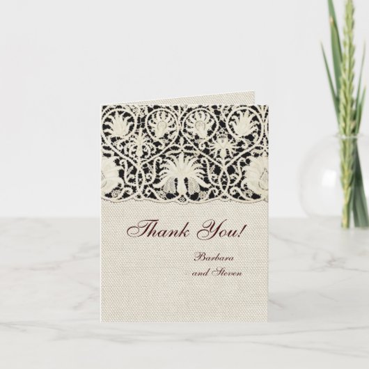 Hochzeitsantike Spitzen Linen Weiße klassische Hüb Dankeskarte (Vorderseite)