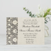 Hochzeitsantike Spitzen Linen Weiße klassische Hüb Einladung (Stehend Vorderseite)