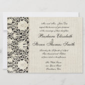 Hochzeitsantike Spitzen Linen Weiße klassische Hüb Einladung (Vorderseite)