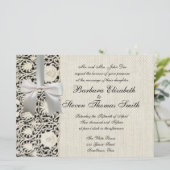 Hochzeitsantike Spitzen Linen Weiße klassische Hüb Einladung (Stehend Vorderseite)
