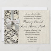 Hochzeitsantike Spitzen Linen Weiße klassische Hüb Einladung (Vorderseite)