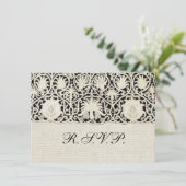 Hochzeitsantike Spitzen Linen Weiße klassische Hüb Einladung (Stehend Vorderseite)