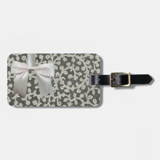 Hochzeitsantike Spitzen Linen Weiße klassische Hüb Gepäckanhänger (Vorderseite horizontal)