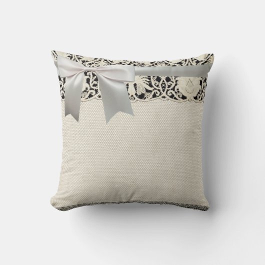Hochzeitsantike Spitzen Linen Weiße klassische Hüb Kissen (Vorderseite)