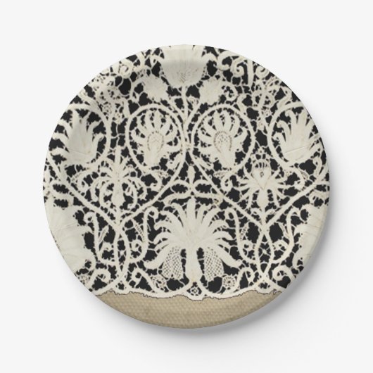 Hochzeitsantike Spitzen Linen Weiße klassische Hüb Pappteller (Vorderseite)