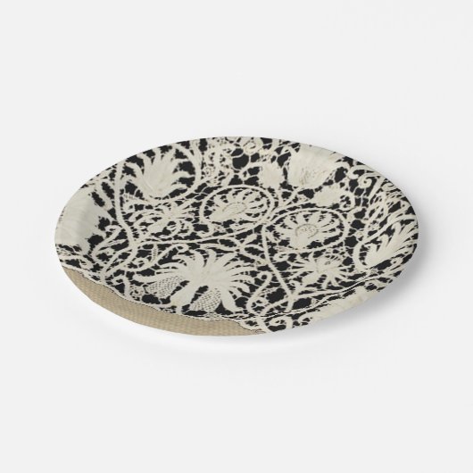 Hochzeitsantike Spitzen Linen Weiße klassische Hüb Pappteller (Schrägansicht)