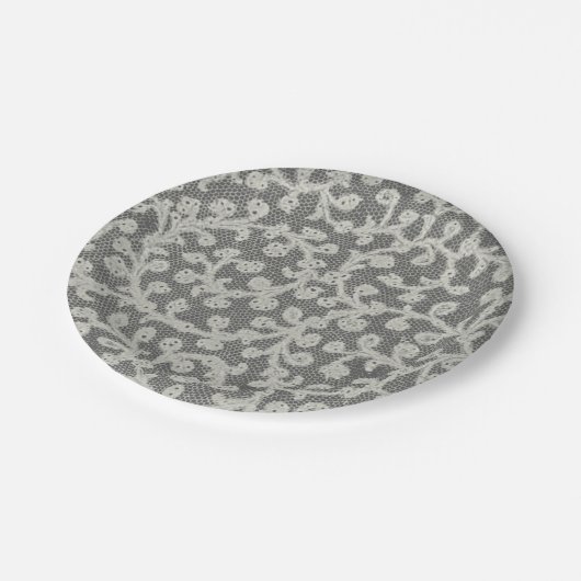 Hochzeitsantike Spitzen Linen Weiße klassische Hüb Pappteller (Schrägansicht)