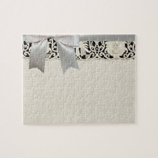 Hochzeitsantike Spitzen Linen Weiße klassische Hüb Puzzle (Horizontal)