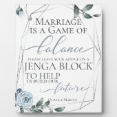 Hochzeitsantrag Jenga Block Dusty Blue Floral 2 Fotoplatte (Vorderseite)