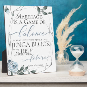 Hochzeitsantrag Jenga Block Dusty Blue Floral 2 Fotoplatte