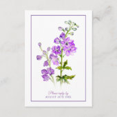 Hochzeitsantwort lila Delphinium-Blume Grenze Begleitkarte (Vorderseite)