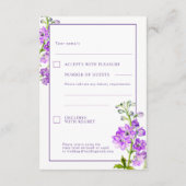 Hochzeitsantwort lila Delphinium-Blume Grenze Begleitkarte (Rückseite)