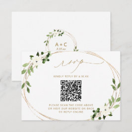 Hochzeitsantwort online mit QR Code Greenery Gold RSVP Karte