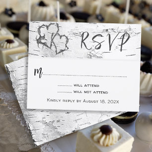 Hochzeitsantwortkarte mit Birkenrinde-Herzen RSVP Karte