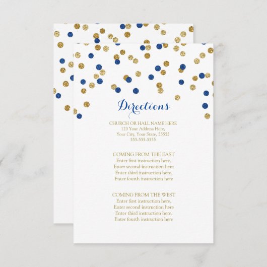 Hochzeitsanweisung für Navy Blue Gold Confetti Begleitkarte (Vorne/Hinten)
