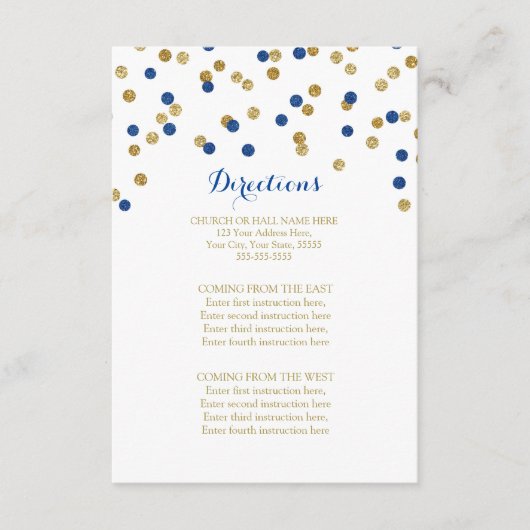 Hochzeitsanweisung für Navy Blue Gold Confetti Begleitkarte (Vorderseite)