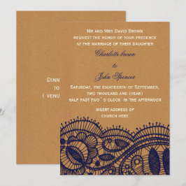 Hochzeitsarbeiten für Navy Lace und Kraft Papier Einladung