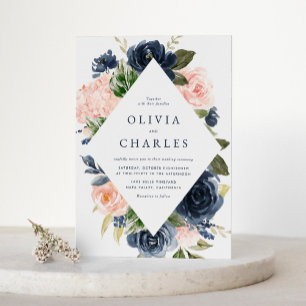 Hochzeitsarbeiten mit Aquarellfarbe und Navy-Flora Einladungspostkarte