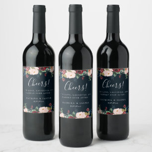 Hochzeitsarbeiten mit blauen Fallfloralen Weinetikett