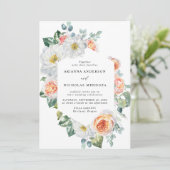 Hochzeitsarbeiten mit weißem Blumenmuster Einladung (Stehend Vorderseite)