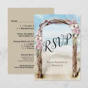 Hochzeitsarsch am Strand mit Rose RSVP Karte