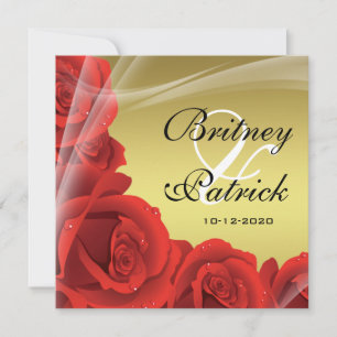Hochzeitsaufenthalte in Gold und Rote Rose Einladung
