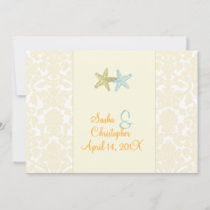 Hochzeitsaufenthalte von Starfish und Damast Einladung