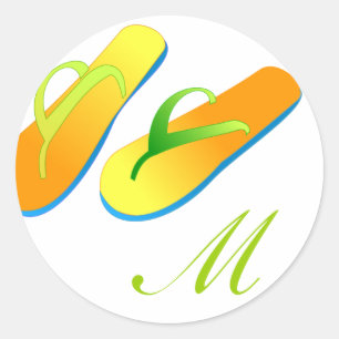 Hochzeitsaufkleber Flip Flops Monogramm Strand Runder Aufkleber