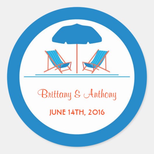 Hochzeitsaufkleber für Beach-Stühle Runder Aufkleber (Vorderseite)