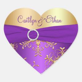 Hochzeitsaufkleber für lila und Goldschneeflocken Herz-Aufkleber