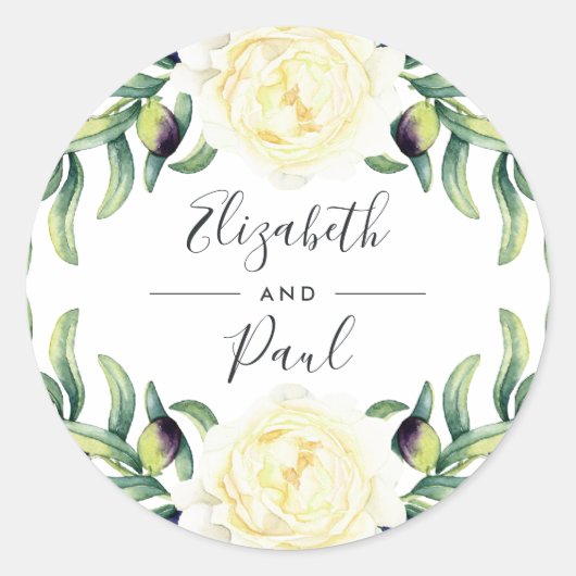 Hochzeitsaufkleber für Rose und Oliven Runder Aufkleber (Vorderseite)