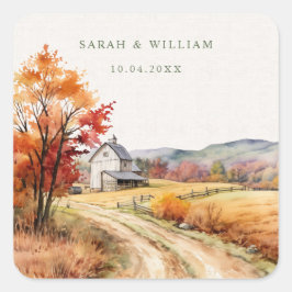 Hochzeitsaufkleber für rustikale Farm Quadratischer Aufkleber