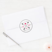 Hochzeitsaufkleber für rustikales Herz und Pfeil Runder Aufkleber (Umschlag)