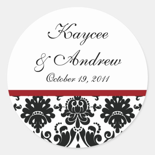 Hochzeitsaufkleber für Schwarz und Rot Runder Aufkleber (Vorderseite)
