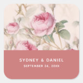 Hochzeitsaufkleber für Vintage Rose Quadratischer Aufkleber (Vorderseite)