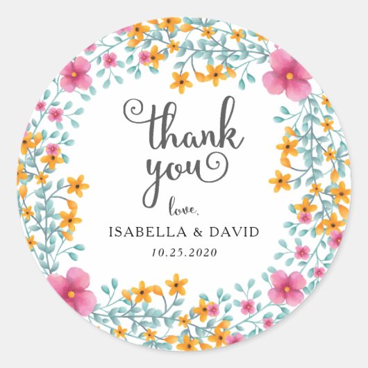 Hochzeitsaufkleber für Wasserfarben Runder Aufkleber (Vorderseite)