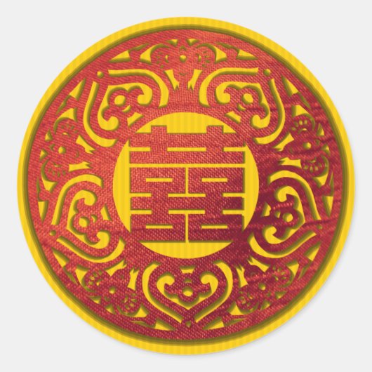 Hochzeitsaufkleber in Rot-Eleganz Runder Aufkleber (Vorderseite)