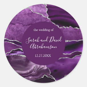 Hochzeitsaufkleber Lila und Silber Glitter Achat Runder Aufkleber