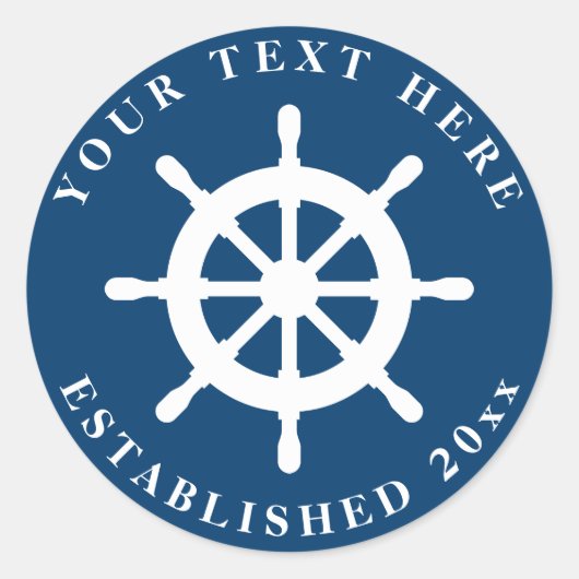 Hochzeitsaufkleber mit blauem und weißem Schiffsra Runder Aufkleber (Vorderseite)