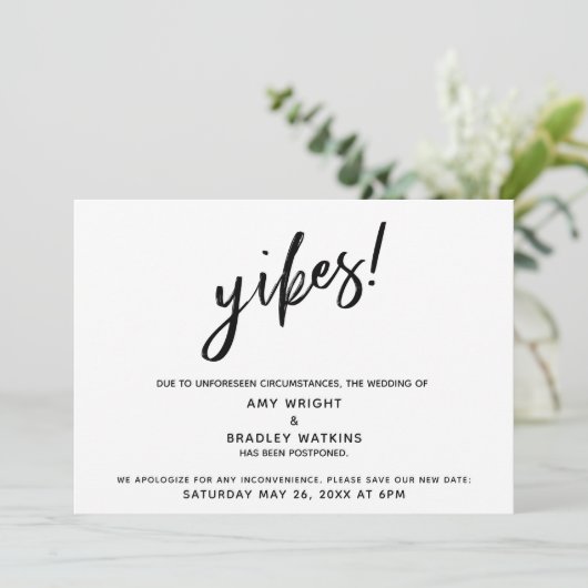 Hochzeitsaufschub für humorvolle "Yikes"! Ankündig Einladung (Stehend Vorderseite)