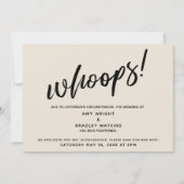 Hochzeitsaufschub Humor "Whoops"! Cremekarte Einladung (Vorderseite)