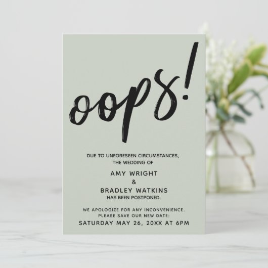 Hochzeitsaufschub Humorvolle "Oops"! Ankündigung (Stehend Vorderseite)