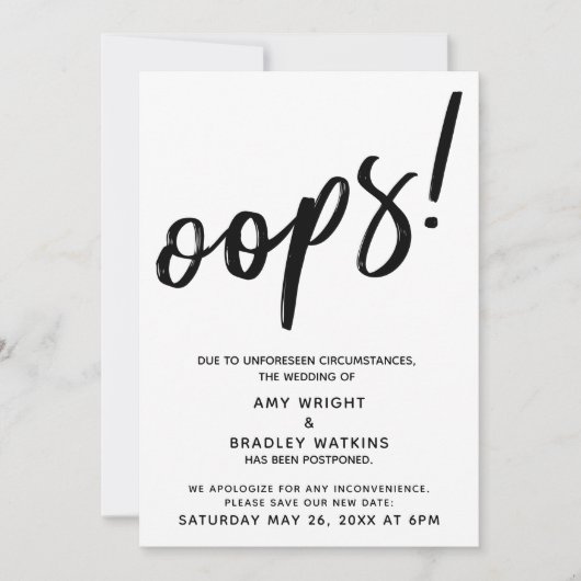 Hochzeitsaufschub Humorvolle "Oops"! Ankündigung (Vorderseite)