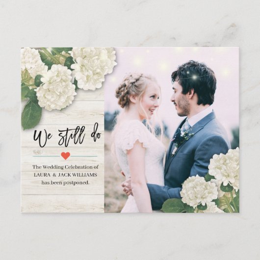 Hochzeitsaufschub machen wir noch Foto-Hydrangeas Ankündigungspostkarte (Vorderseite)