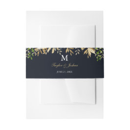 Hochzeitsband für Navy Gold Floral Watercolor Einladungsbanderole