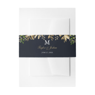 Hochzeitsband für Navy Gold Floral Watercolor Einladungsbanderole