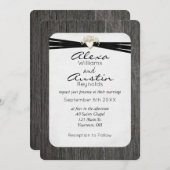 Hochzeitsband im goldenen Herzen auf Holz Einladung (Vorne/Hinten)