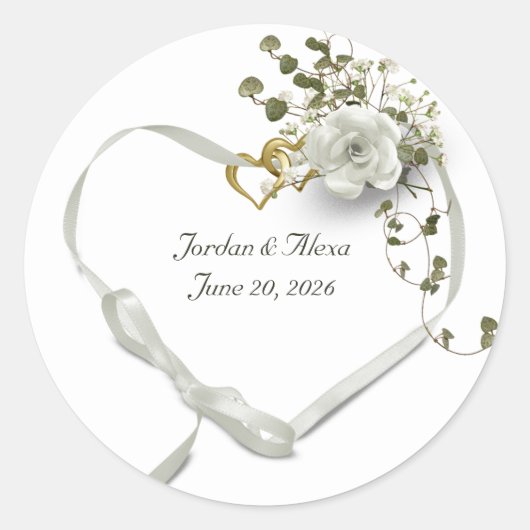 Hochzeitsband mit Rose und Efeu Runder Aufkleber (Vorderseite)